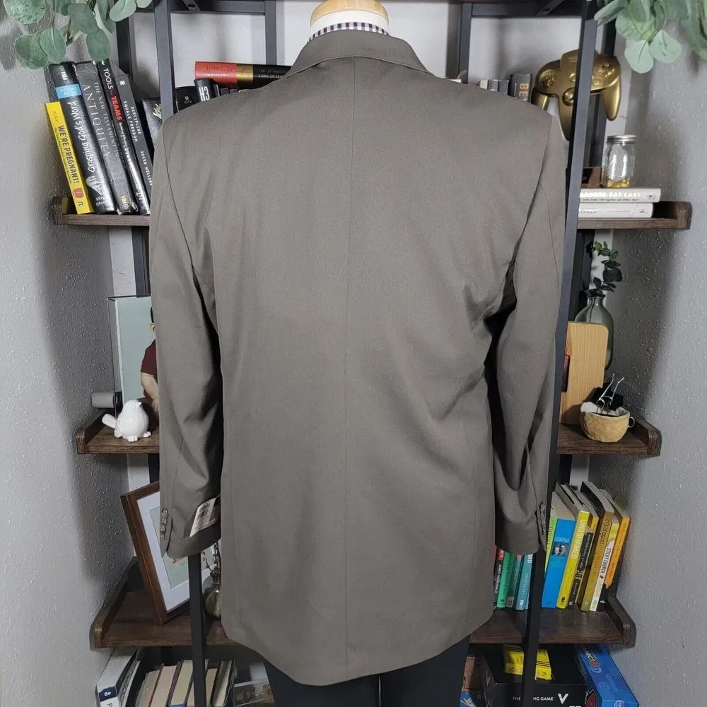 Haggar Men's Sport Coat Blazer Three Button Dark Olive Poly Wool‎ Blend 44L NEW